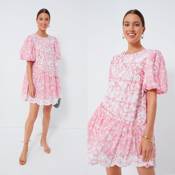 Tuckernuck Dresses & Skirts - Ash & Eden NEW Pink Milena Floral Swiss Dot Schiffli Mini Dress Size Small